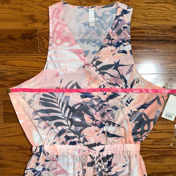 NWT Apana Tropical Miami Nights Pink Orange Palm Frond Cover Up Jumpsuit Size L - Picture 11 of 14
